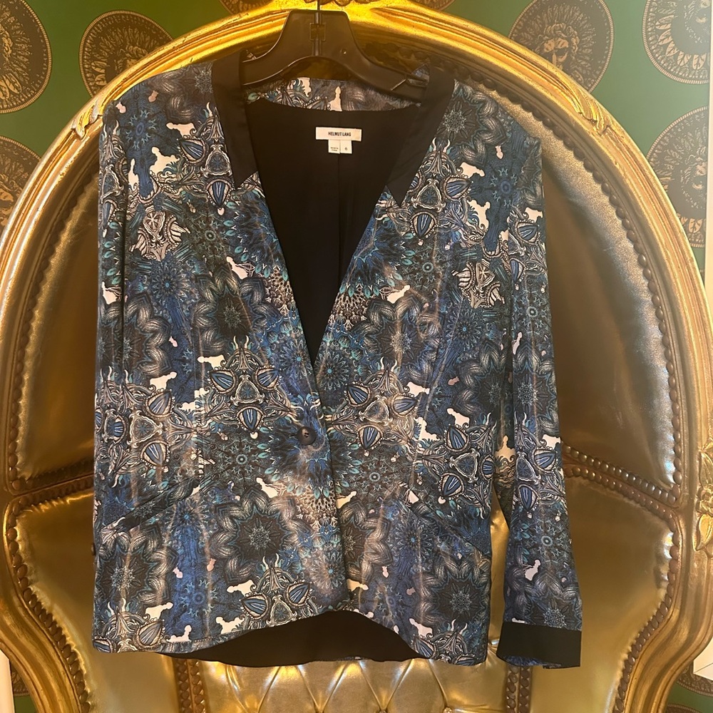 Helmut Lang Blue and Black Patterned Blazer, Size 6, Never worn